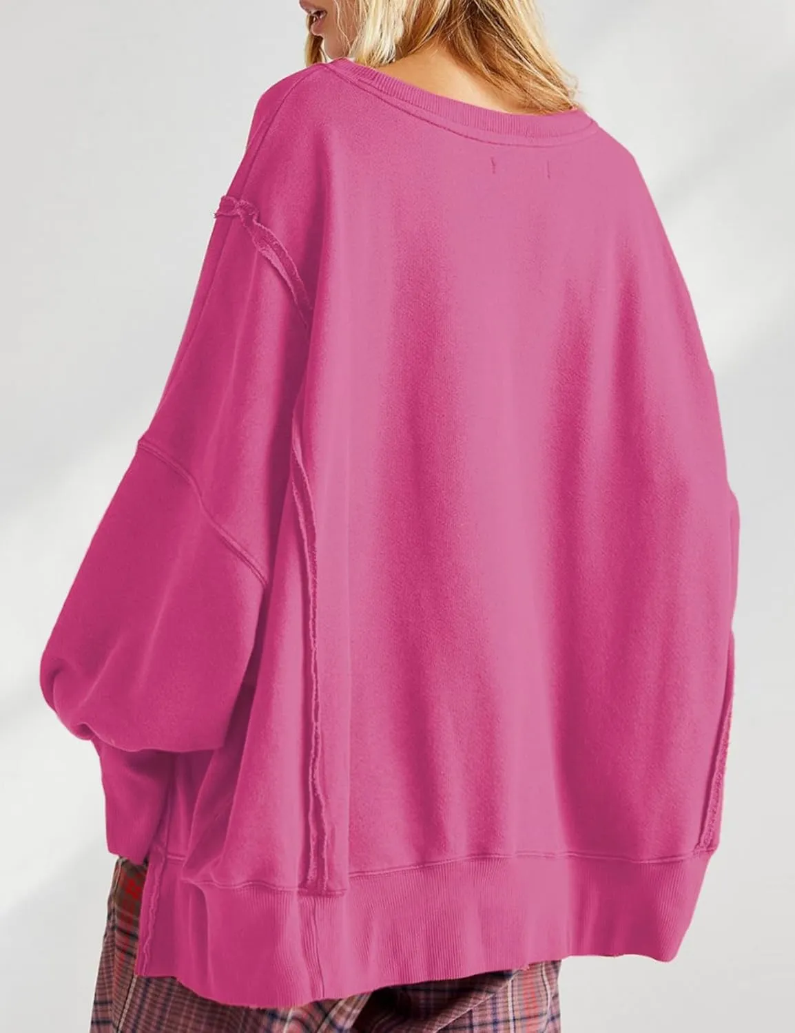Perbai Womens Oversized Crewneck Sweatshirt Hoodies Reverse Seam Side Slit Long Sleeve Pullover Slouchy Fit Tops