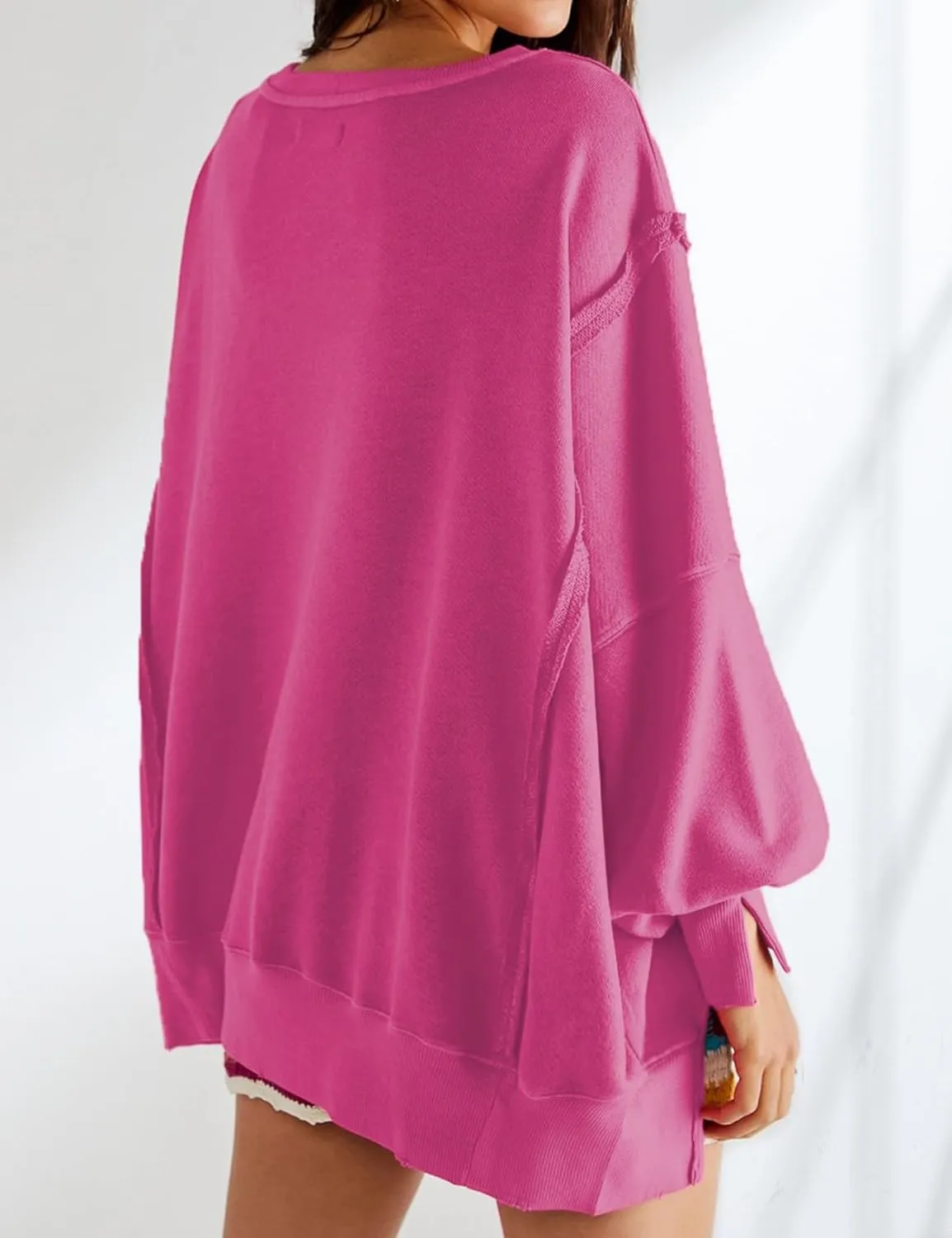 Perbai Womens Oversized Crewneck Sweatshirt Hoodies Reverse Seam Side Slit Long Sleeve Pullover Slouchy Fit Tops