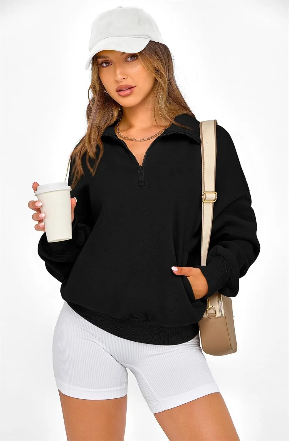 PRETTYGARDEN Womens Half Zip Sweatshirts Fleece Hoodies 2024 Trendy Long Sleeve Pullover Tops Fall Winter Outfits with Pocket