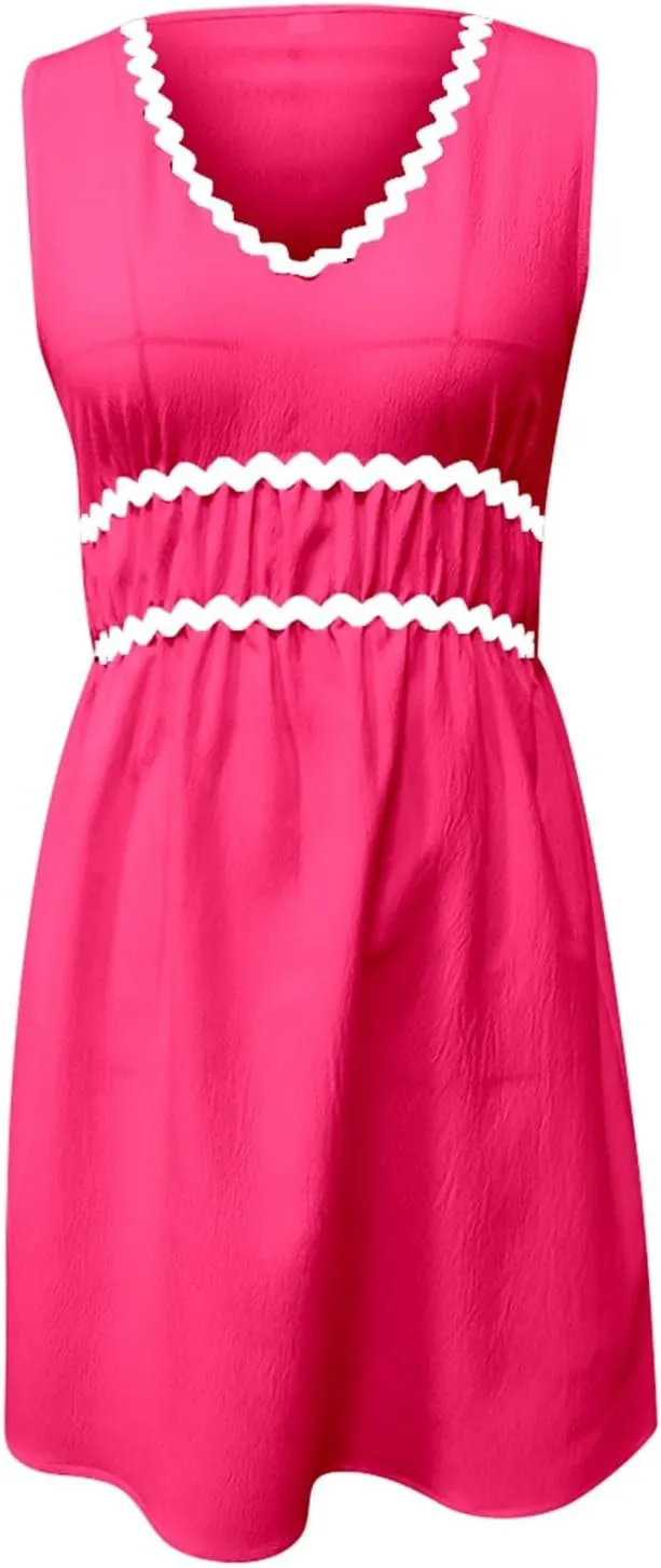 PTOLOCIF Spring/Summer New Comfortable Casual V Neck Sleeveless Waist Age Reducing Dress Dress for Women Petite Size