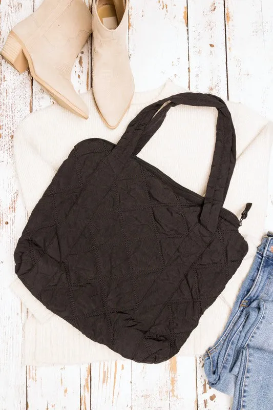 Puffed Quilted Design Tote Bag