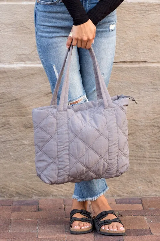 Puffed Quilted Design Tote Bag