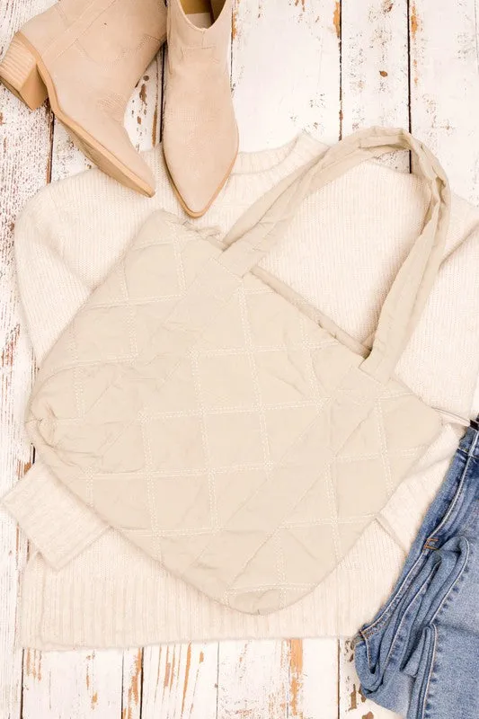 Puffed Quilted Design Tote Bag