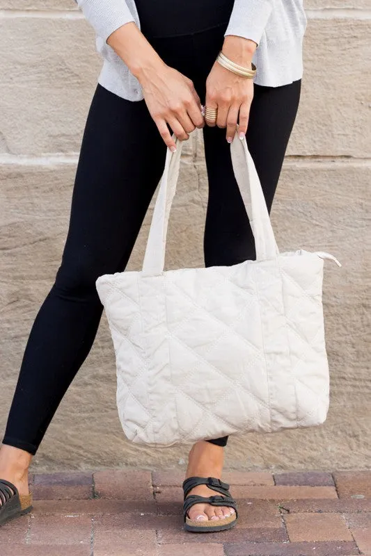Puffed Quilted Design Tote Bag