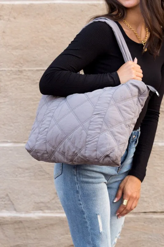 Puffed Quilted Design Tote Bag