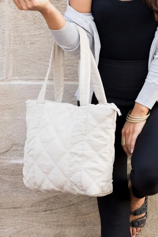 Puffed Quilted Design Tote Bag