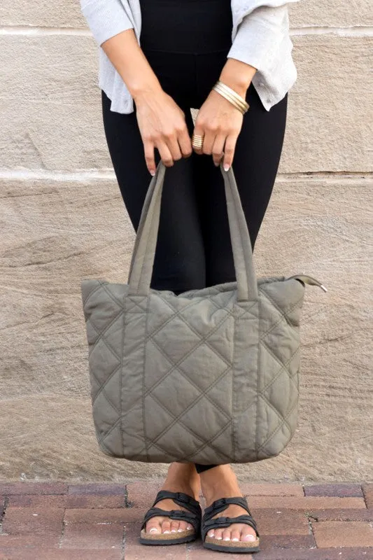 Puffed Quilted Design Tote Bag