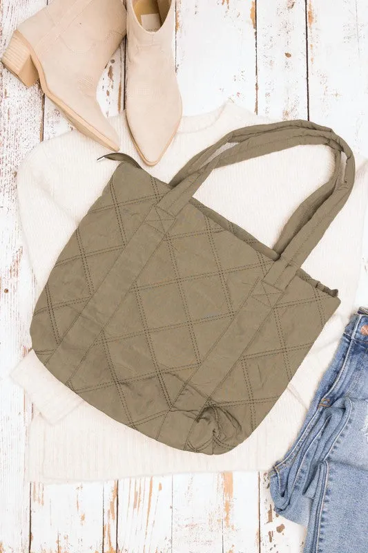 Puffed Quilted Design Tote Bag