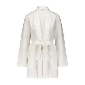 QUILTED SMOKING JACKET /SHORT ROBE White Soft Cotton