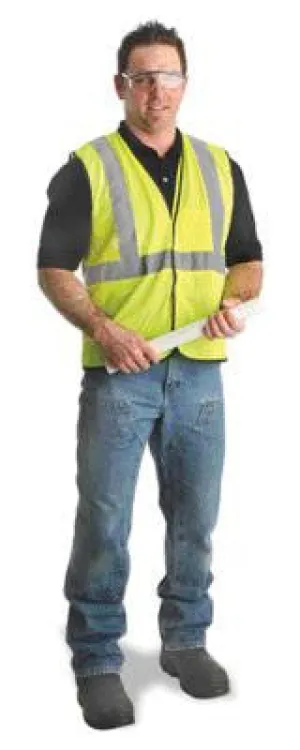 Radnor 2X - 3X Yellow Lightweight Mesh Classic Economy Vest With Front Hook And Loop Closure, 2" Silver Reflective Tape Striping And 1 Pocket