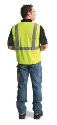 Radnor 2X - 3X Yellow Lightweight Mesh Classic Economy Vest With Front Hook And Loop Closure, 2" Silver Reflective Tape Striping And 1 Pocket