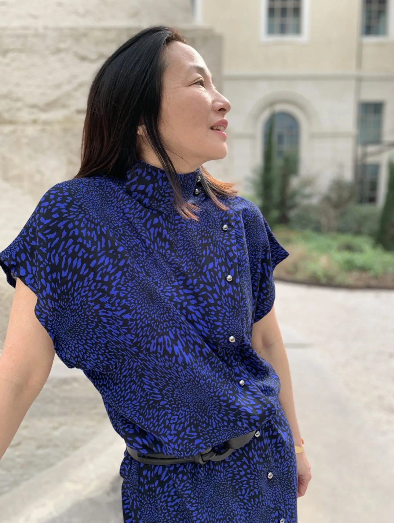 REMNANT 2.89 Metres - My Dress Made - Cobalt Animal Print Viscose Crepe Fabric