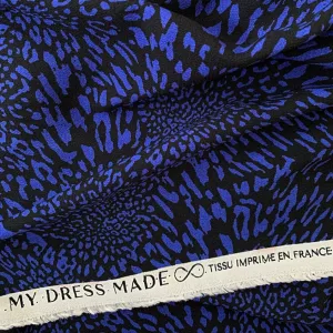 REMNANT 2.89 Metres - My Dress Made - Cobalt Animal Print Viscose Crepe Fabric