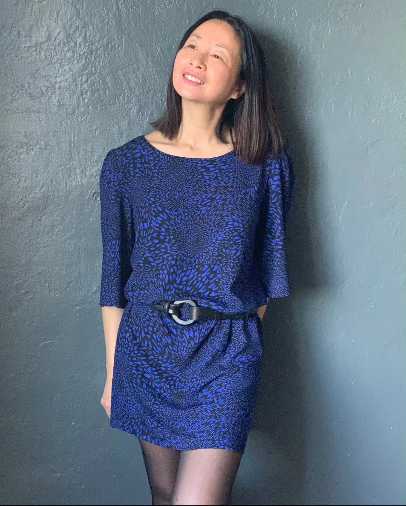 REMNANT 2.89 Metres - My Dress Made - Cobalt Animal Print Viscose Crepe Fabric