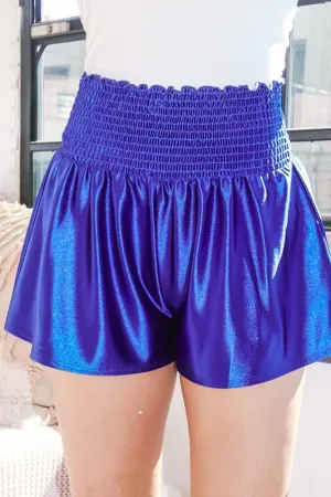 Royal Satin Cinched Waist High Rise Shorts