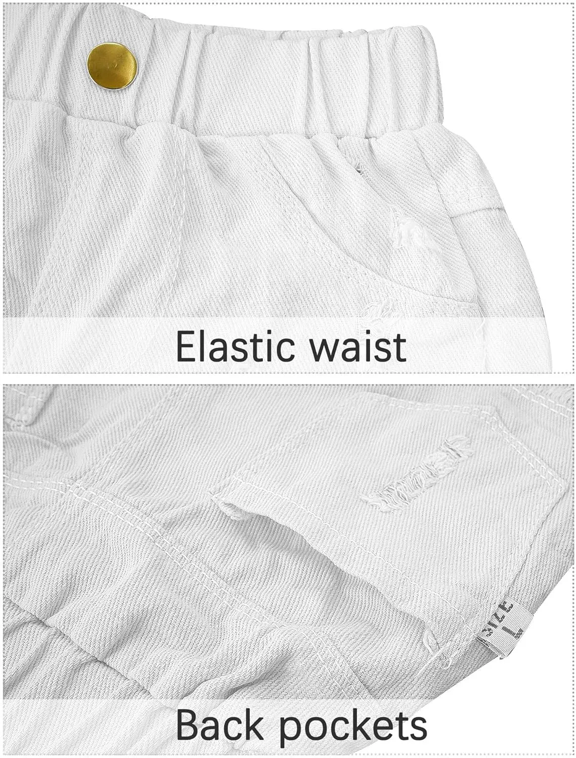 SEAUR Girls Ripped Raw Hem Denim Shorts Elastic Waist Straight Leg Jean Shorts Casual Summer Skort