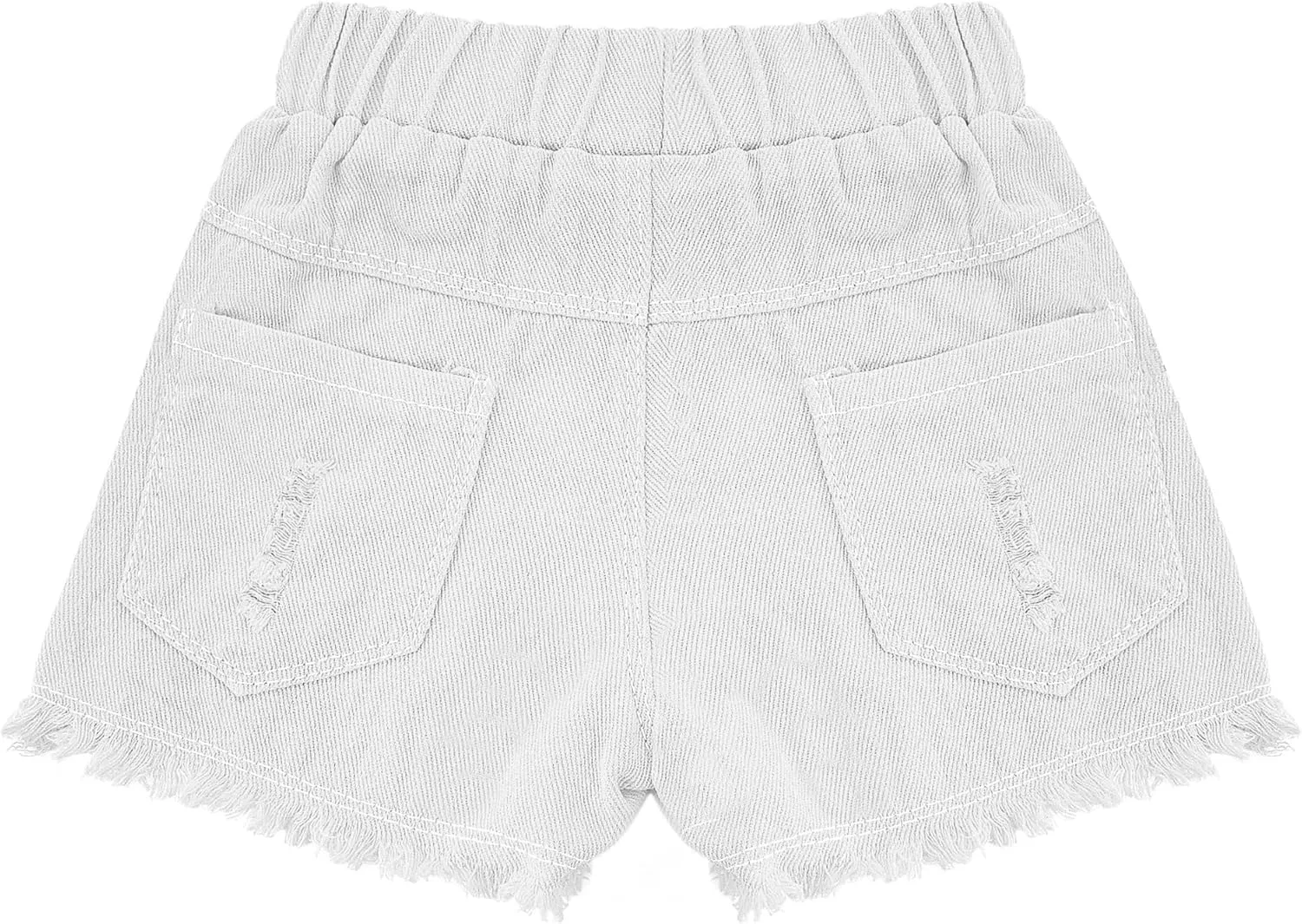 SEAUR Girls Ripped Raw Hem Denim Shorts Elastic Waist Straight Leg Jean Shorts Casual Summer Skort