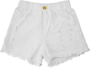 SEAUR Girls Ripped Raw Hem Denim Shorts Elastic Waist Straight Leg Jean Shorts Casual Summer Skort