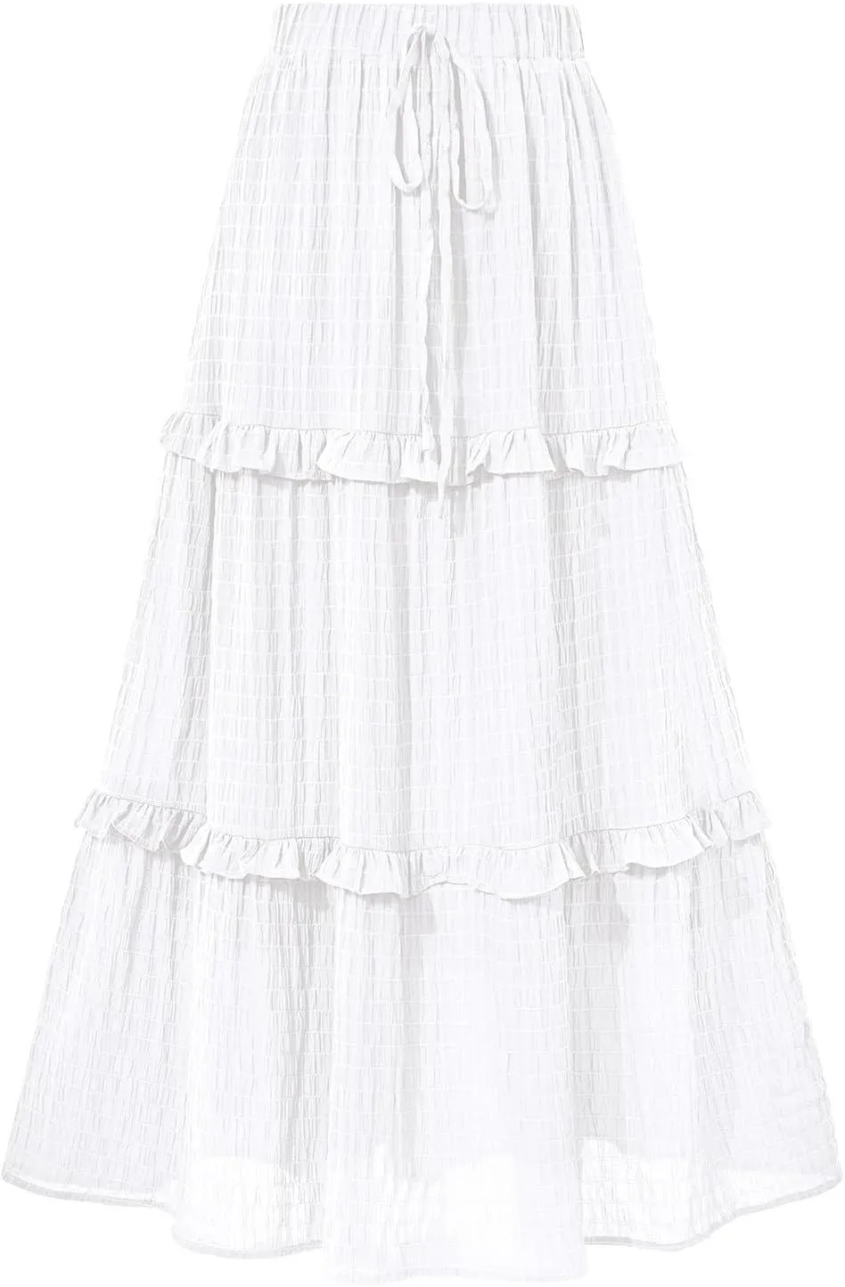 Skirts for Women Casual High Waist Drawstring Elastic Trendy Pleated A-Line Flared Loose Solid Long Skirts for Vacation