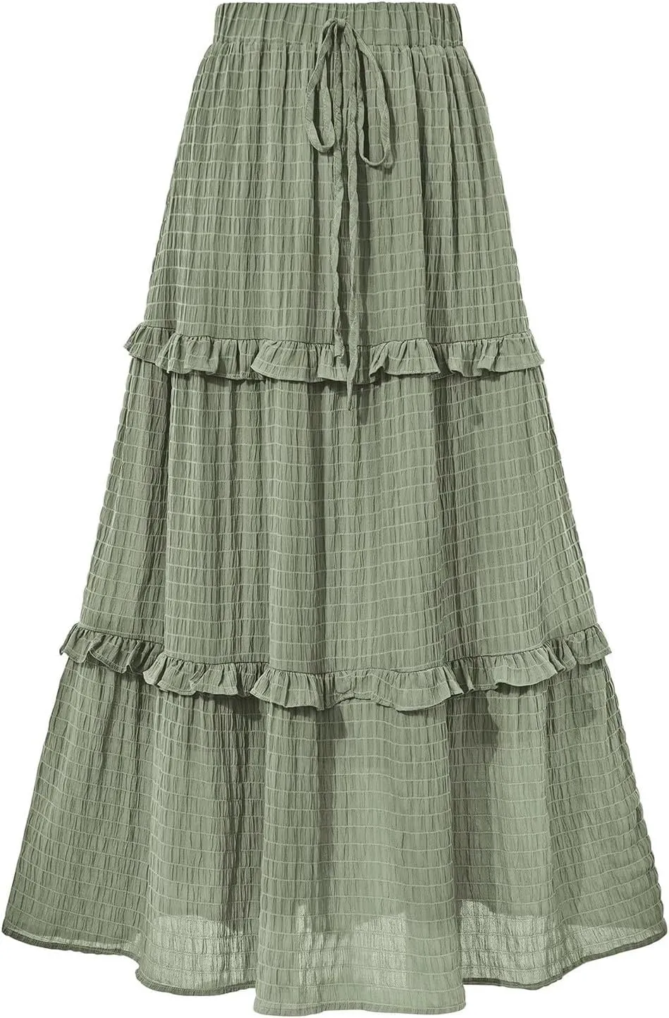 Skirts for Women Casual High Waist Drawstring Elastic Trendy Pleated A-Line Flared Loose Solid Long Skirts for Vacation