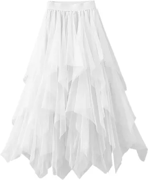 Skirts for Women Double-Layered Mesh Midi Skirt High Waisted Skirts A Line Flowy Skirts