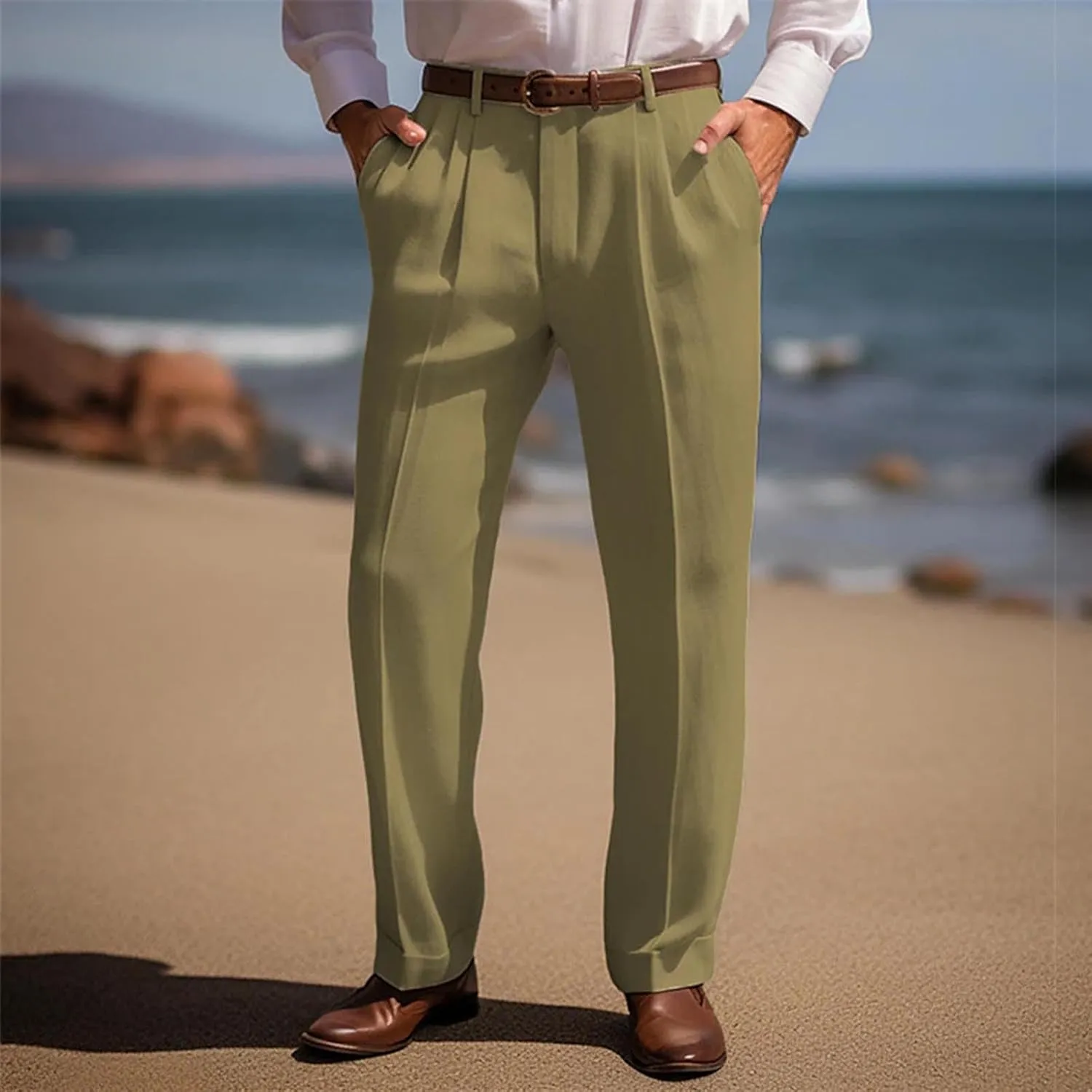 Slim Fit Linen Pants for Men Business Casual Trousers Stretch Comfortable Summer Office Travel Dress Pants