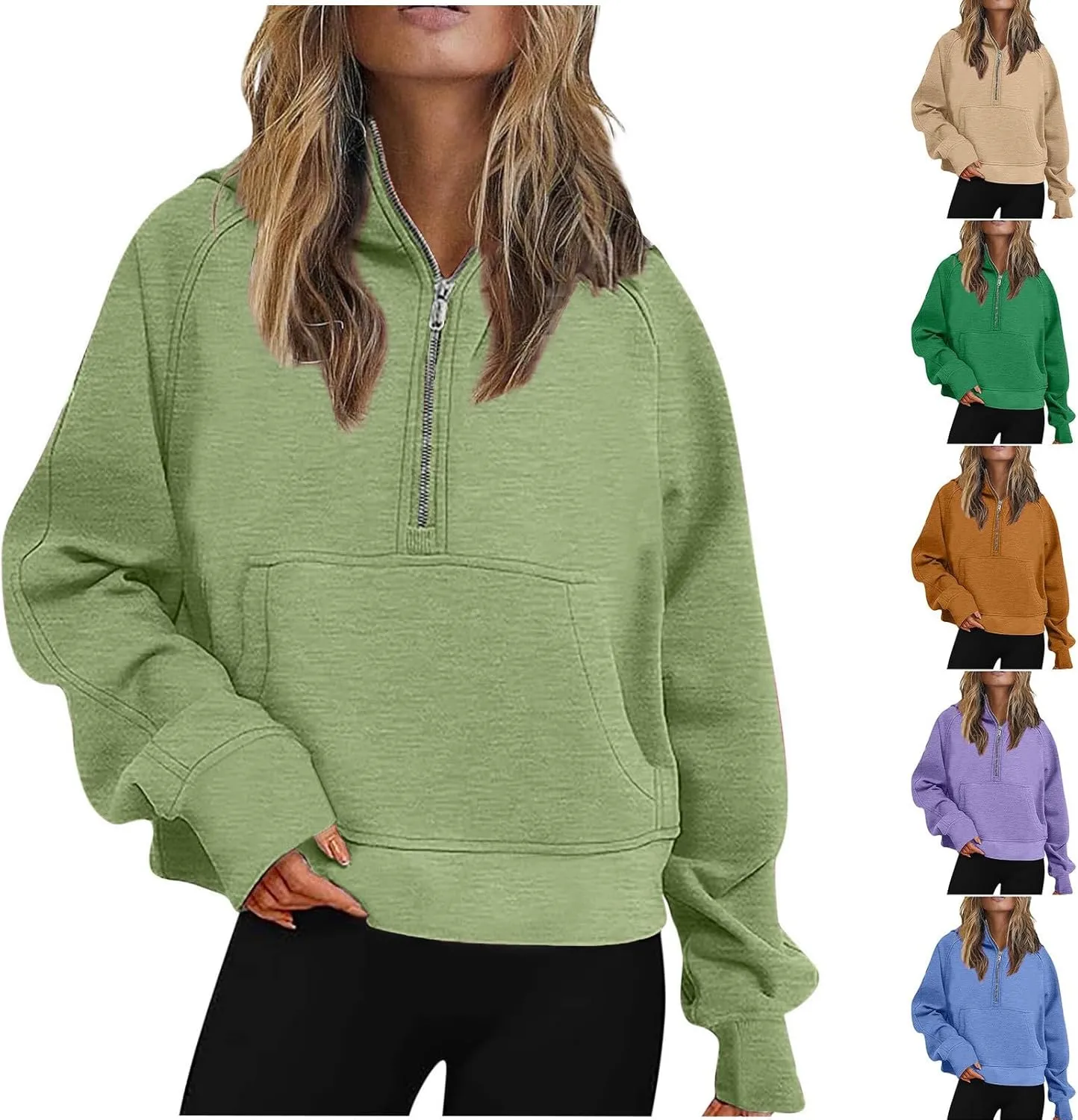 SMIDOW Womens Half Zip Cropped Hoodies Oversized Fleece Quarter Zip Pullover Tops Fall Winter Clothes 2023 Outfits Sweatshirt