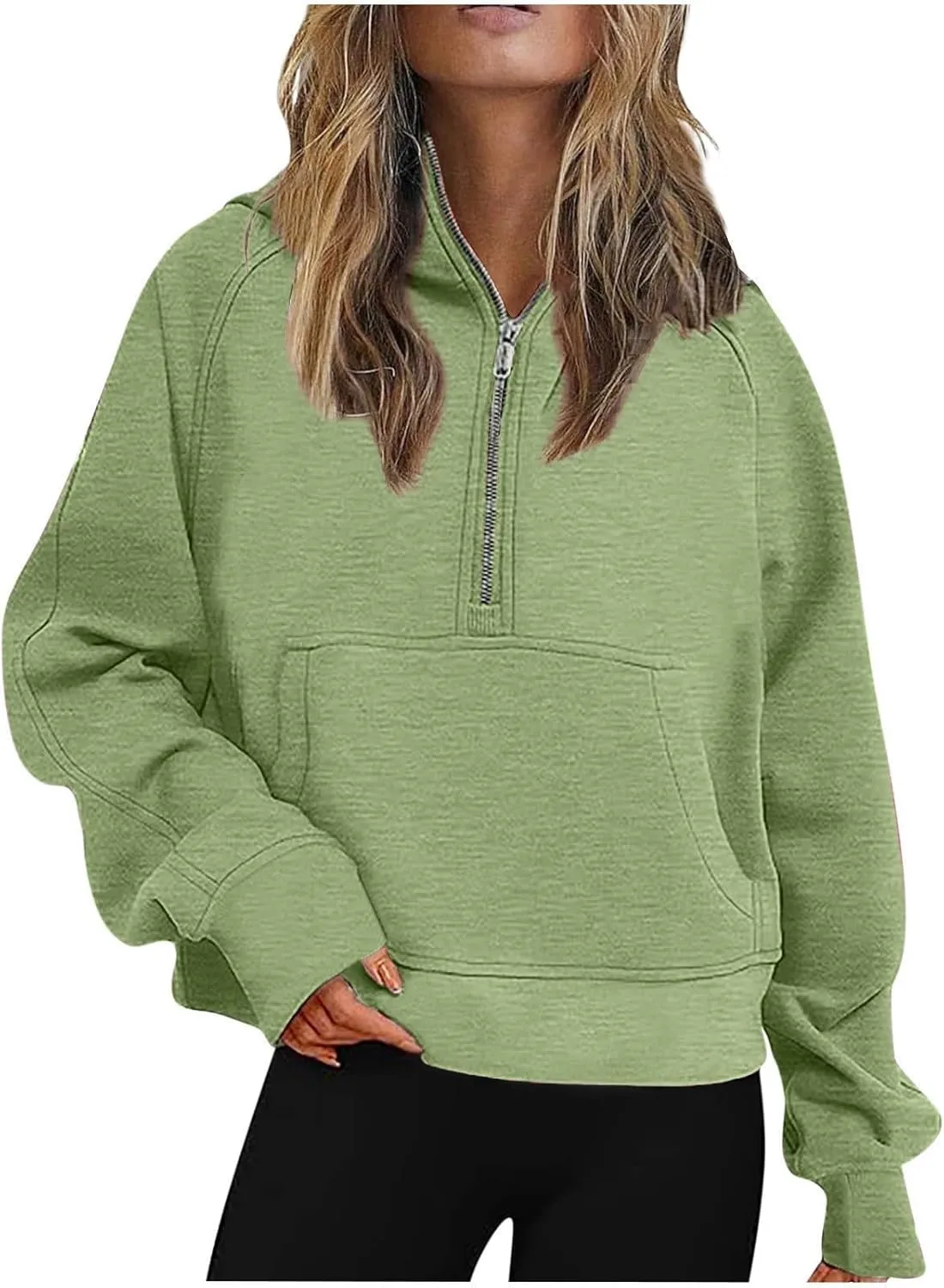 SMIDOW Womens Half Zip Cropped Hoodies Oversized Fleece Quarter Zip Pullover Tops Fall Winter Clothes 2023 Outfits Sweatshirt