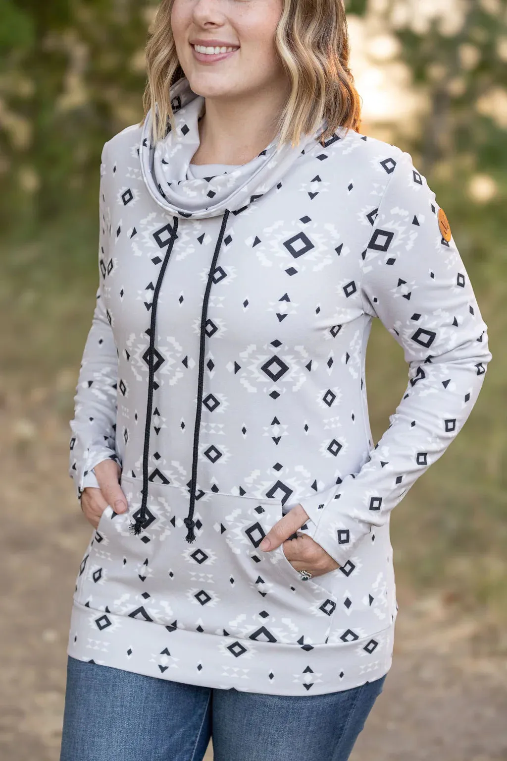 Soft Funnel Neck Sweatshirt - Grey Geometric