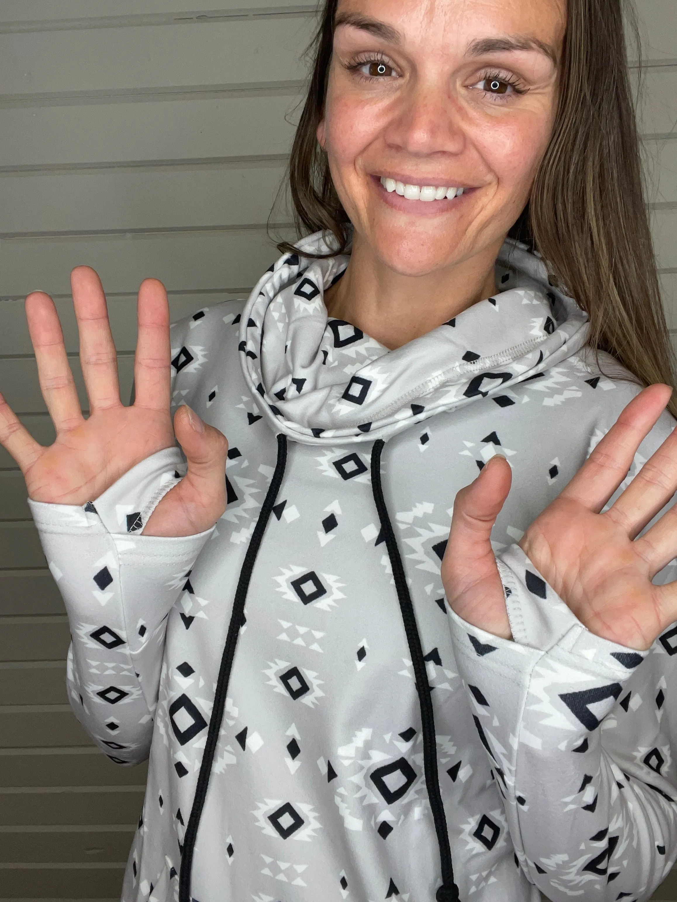 Soft Funnel Neck Sweatshirt - Grey Geometric
