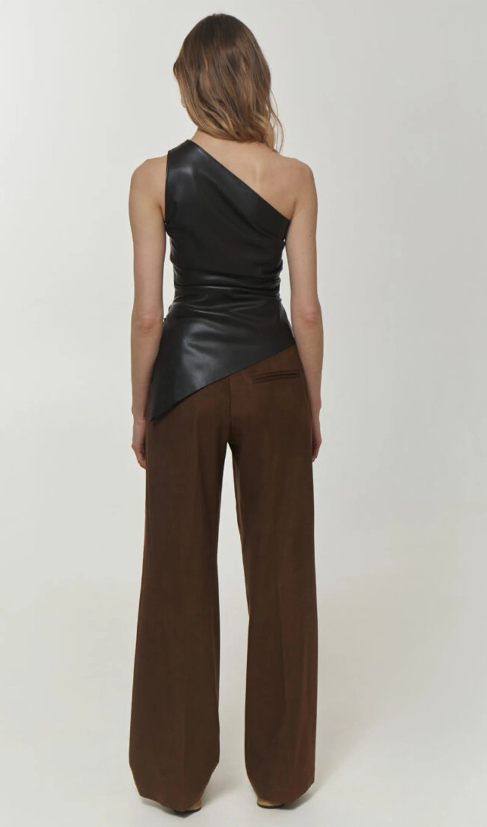 Solid Leather Asymmetric Top-Black