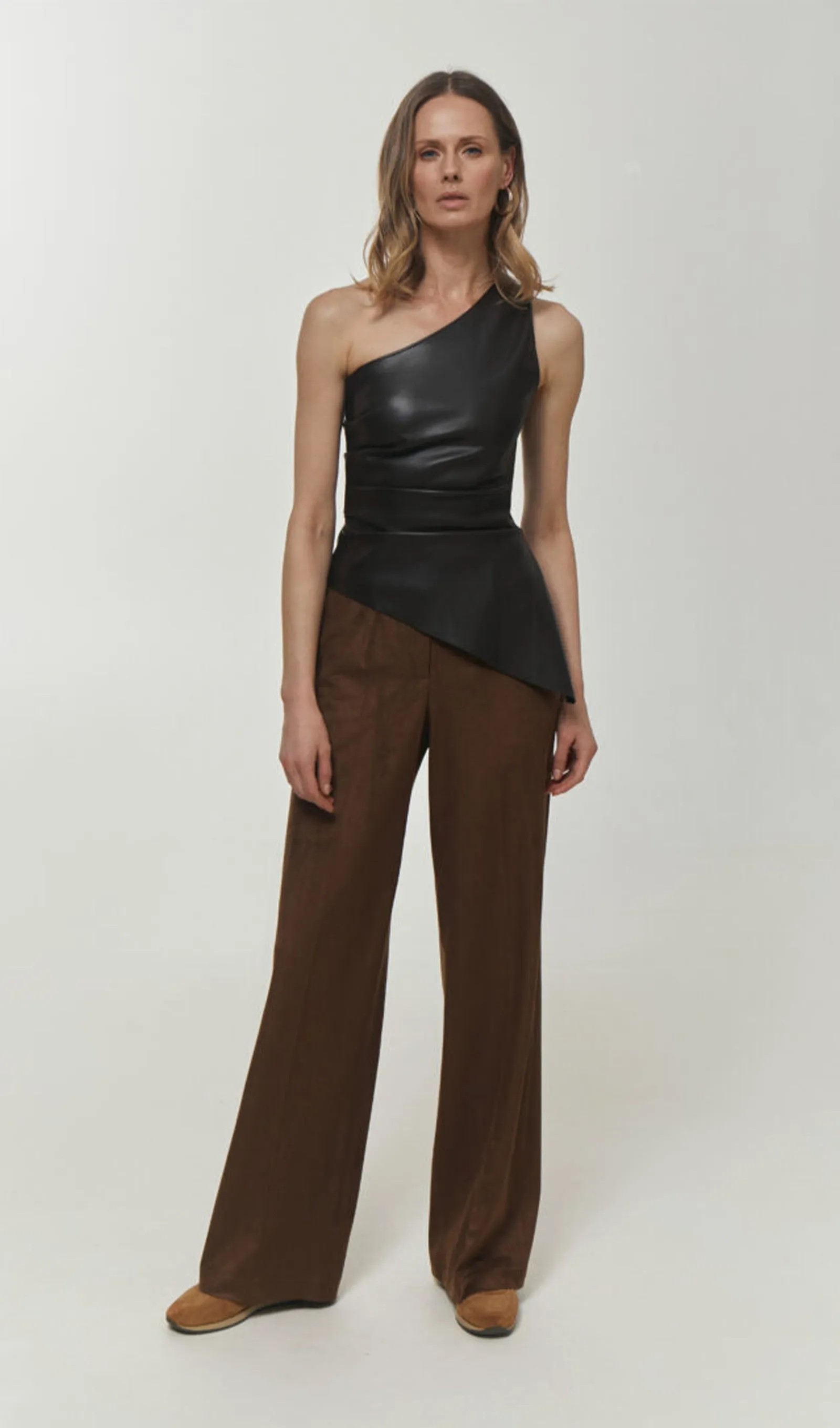 Solid Leather Asymmetric Top-Black