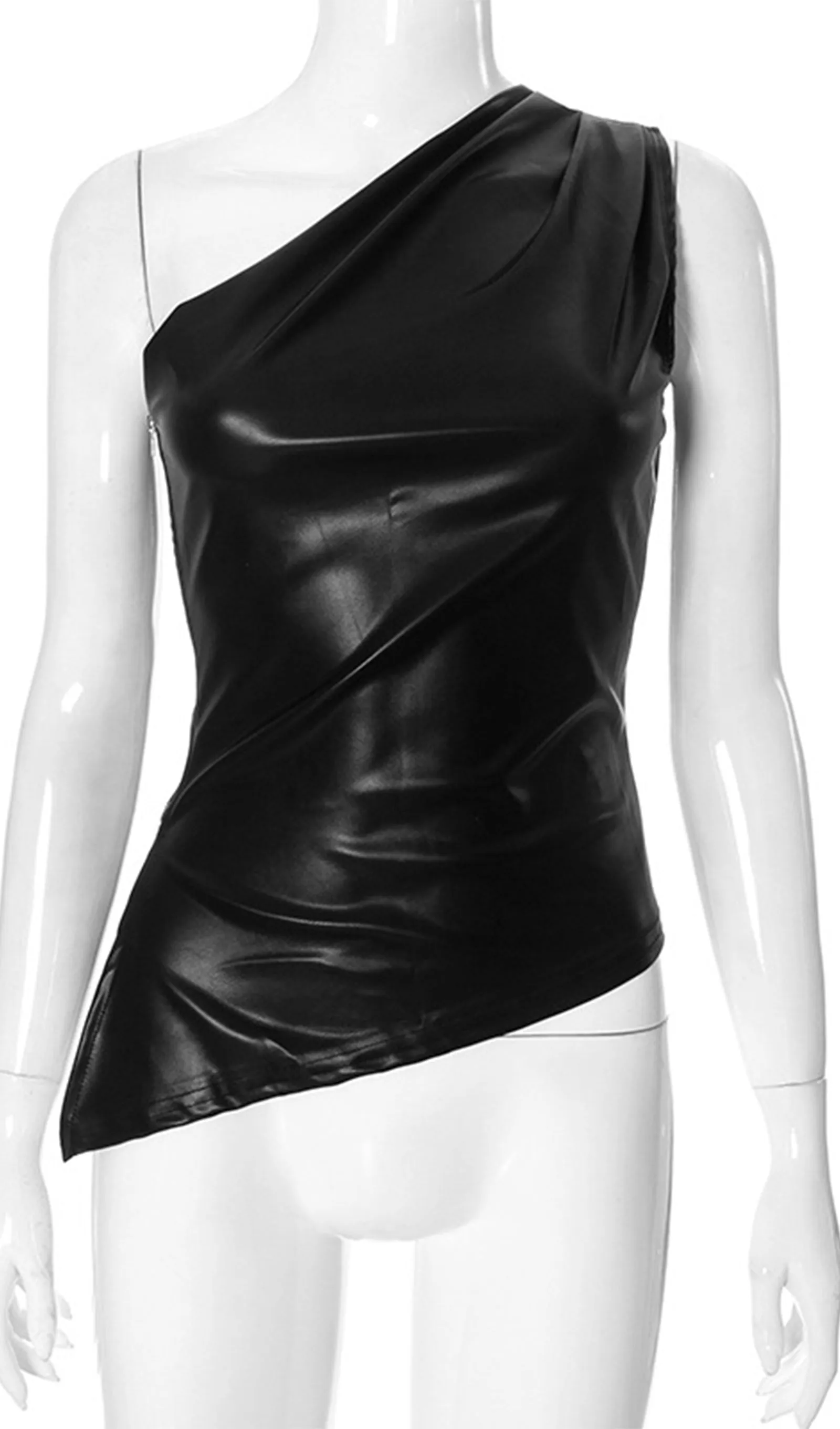 Solid Leather Asymmetric Top-Black