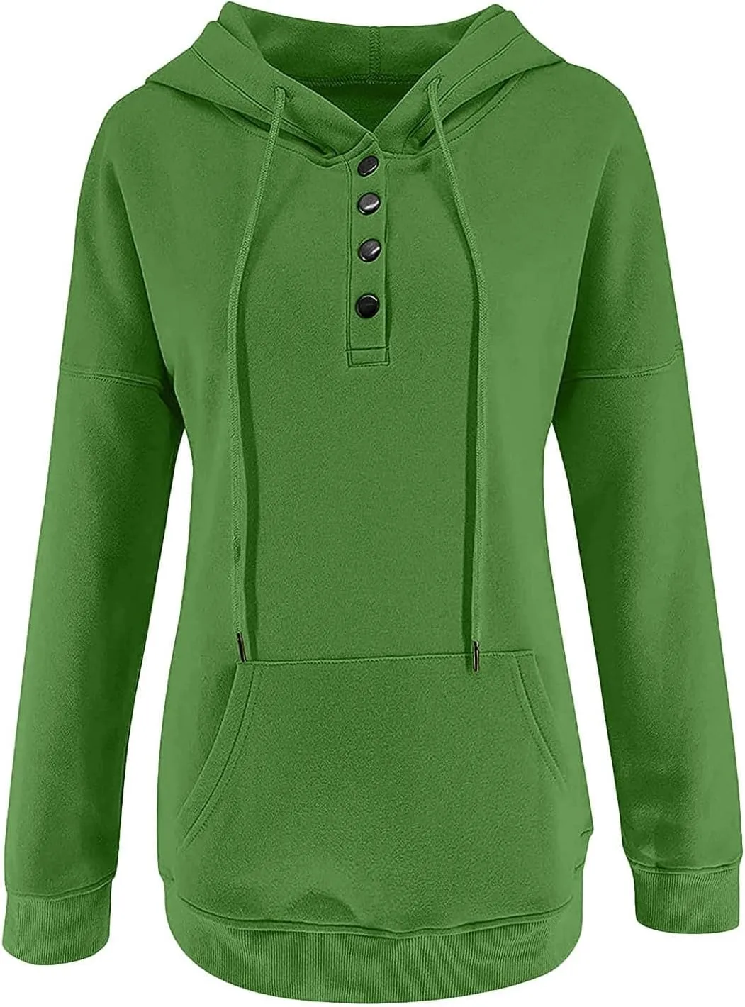 Stessotudo Womens Hoodies Casual Long Sleeve Solid Sweatshirts Buttons Drawstring Athletic Pullover Hooded Tops with Pocket