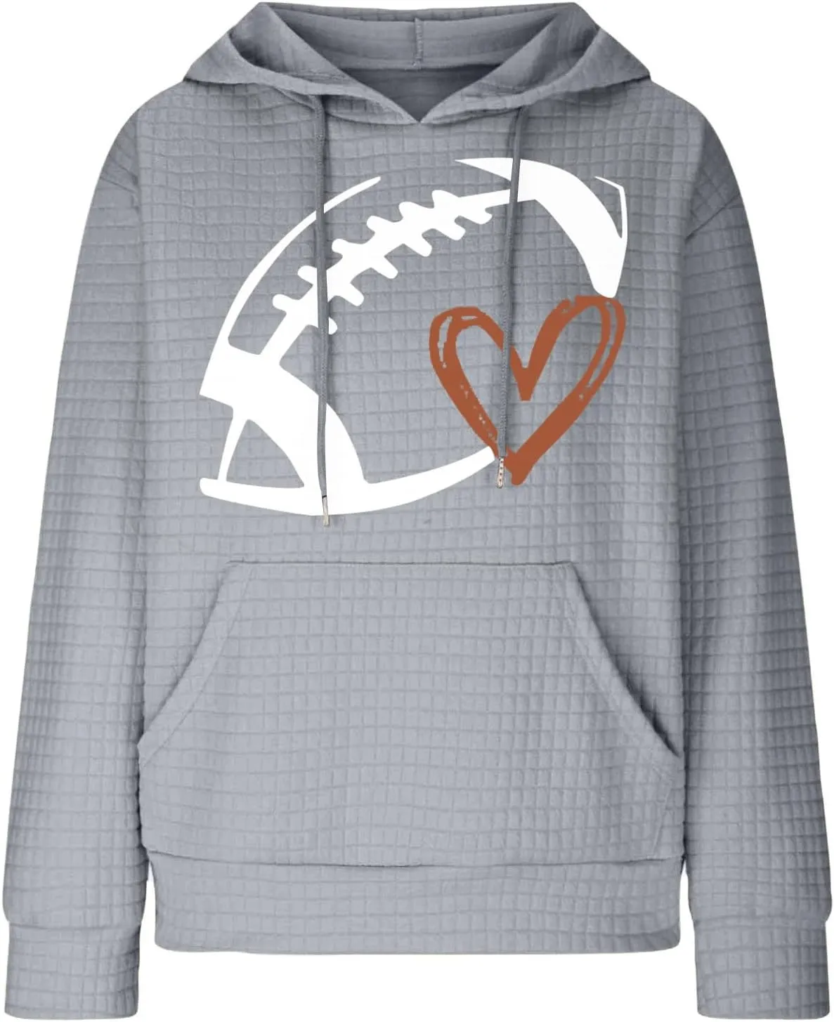 Stessotudo Womens Waffle Knit Hoodies Casual Long Sleeve Cute Football Print Sweatshirts Drawstring Trendy Pullover Tops 2023