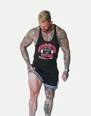 T-Back Tank - Black/ Red White Outline