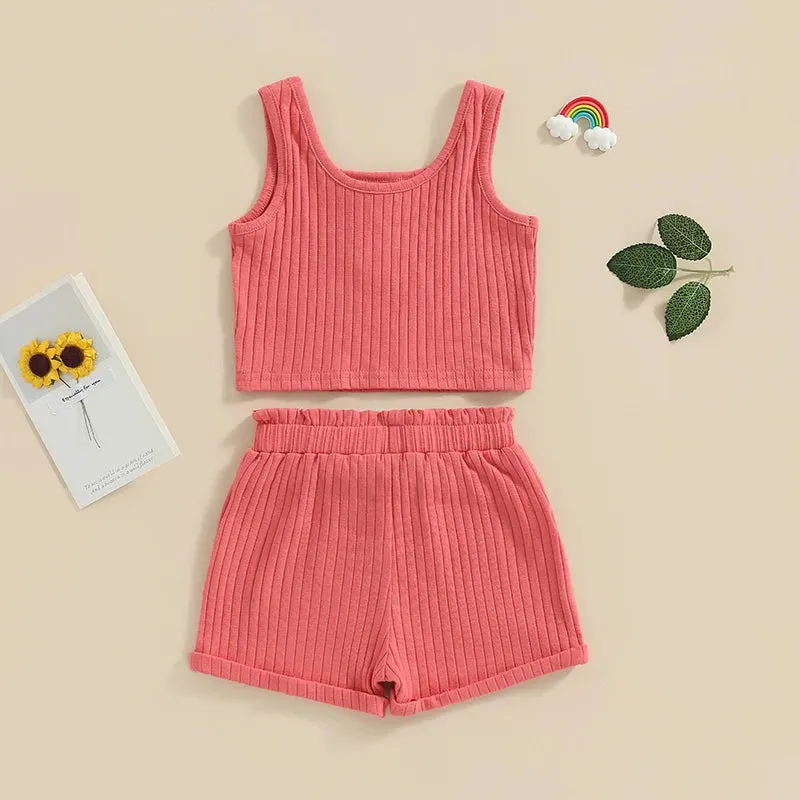The Lila Cotton Knit Ribbed Lounge & Pj Outfit for Toddler & Little Girls