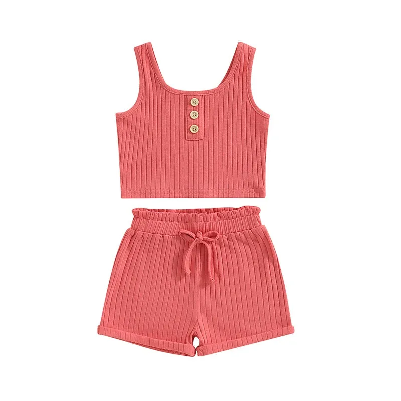 The Lila Cotton Knit Ribbed Lounge & Pj Outfit for Toddler & Little Girls