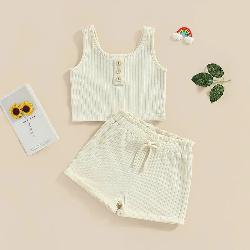 The Lila Cotton Knit Ribbed Lounge & Pj Outfit for Toddler & Little Girls