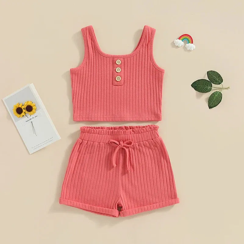 The Lila Cotton Knit Ribbed Lounge & Pj Outfit for Toddler & Little Girls