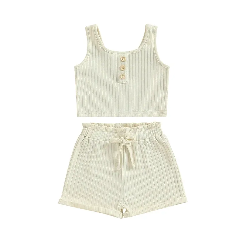 The Lila Cotton Knit Ribbed Lounge & Pj Outfit for Toddler & Little Girls