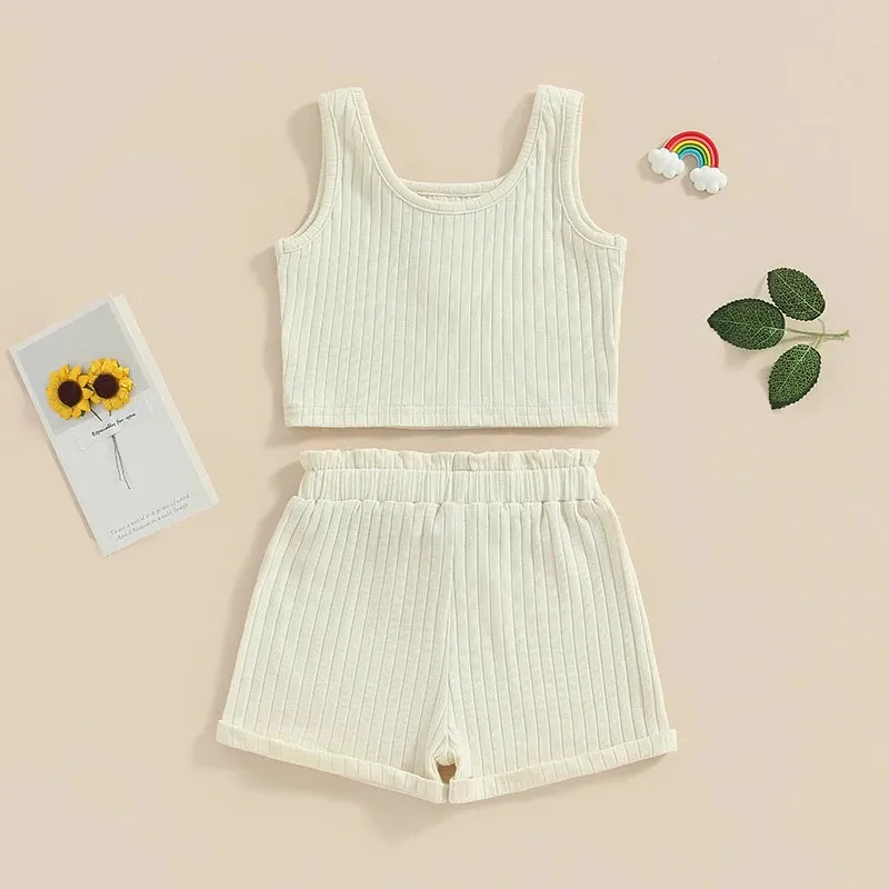The Lila Cotton Knit Ribbed Lounge & Pj Outfit for Toddler & Little Girls