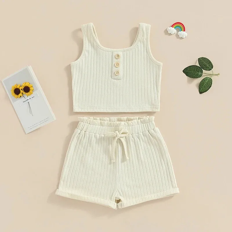 The Lila Cotton Knit Ribbed Lounge & Pj Outfit for Toddler & Little Girls
