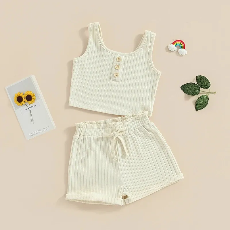 The Lila Cotton Knit Ribbed Lounge & Pj Outfit for Toddler & Little Girls