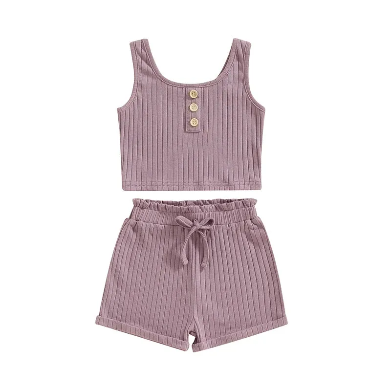 The Lila Cotton Knit Ribbed Lounge & Pj Outfit for Toddler & Little Girls