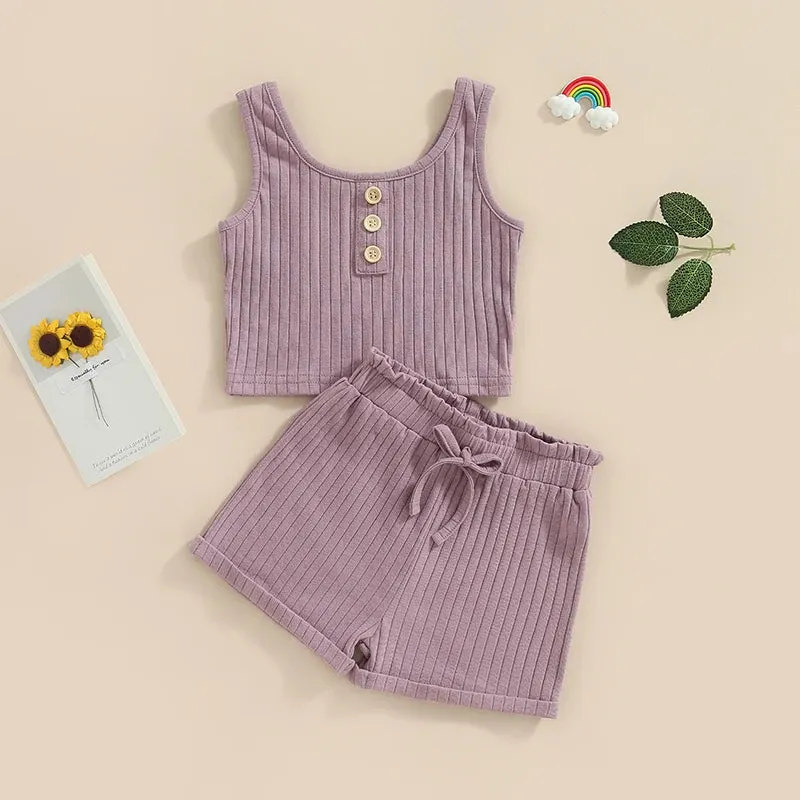The Lila Cotton Knit Ribbed Lounge & Pj Outfit for Toddler & Little Girls