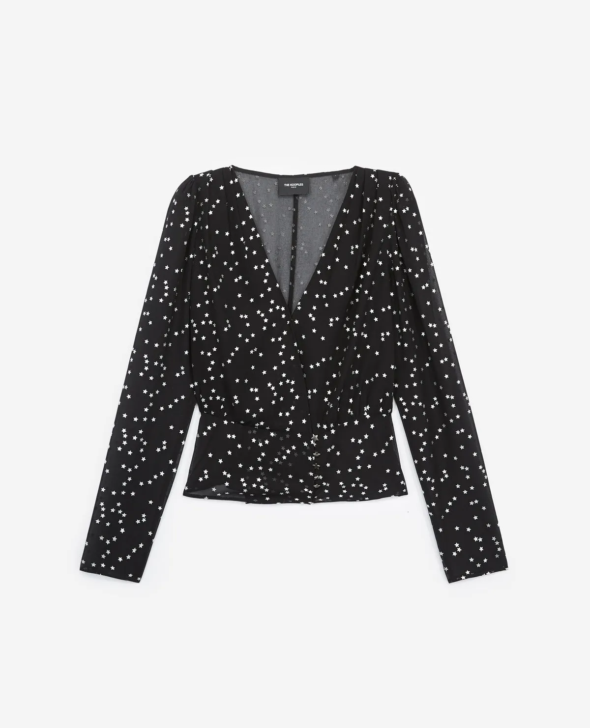 Top polyester noir étoiles cache-cœur