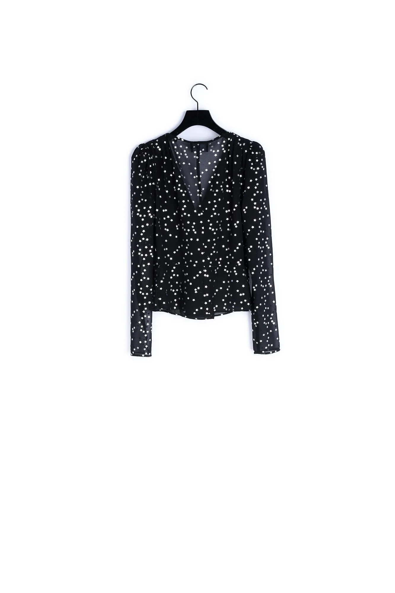 Top polyester noir étoiles cache-cœur