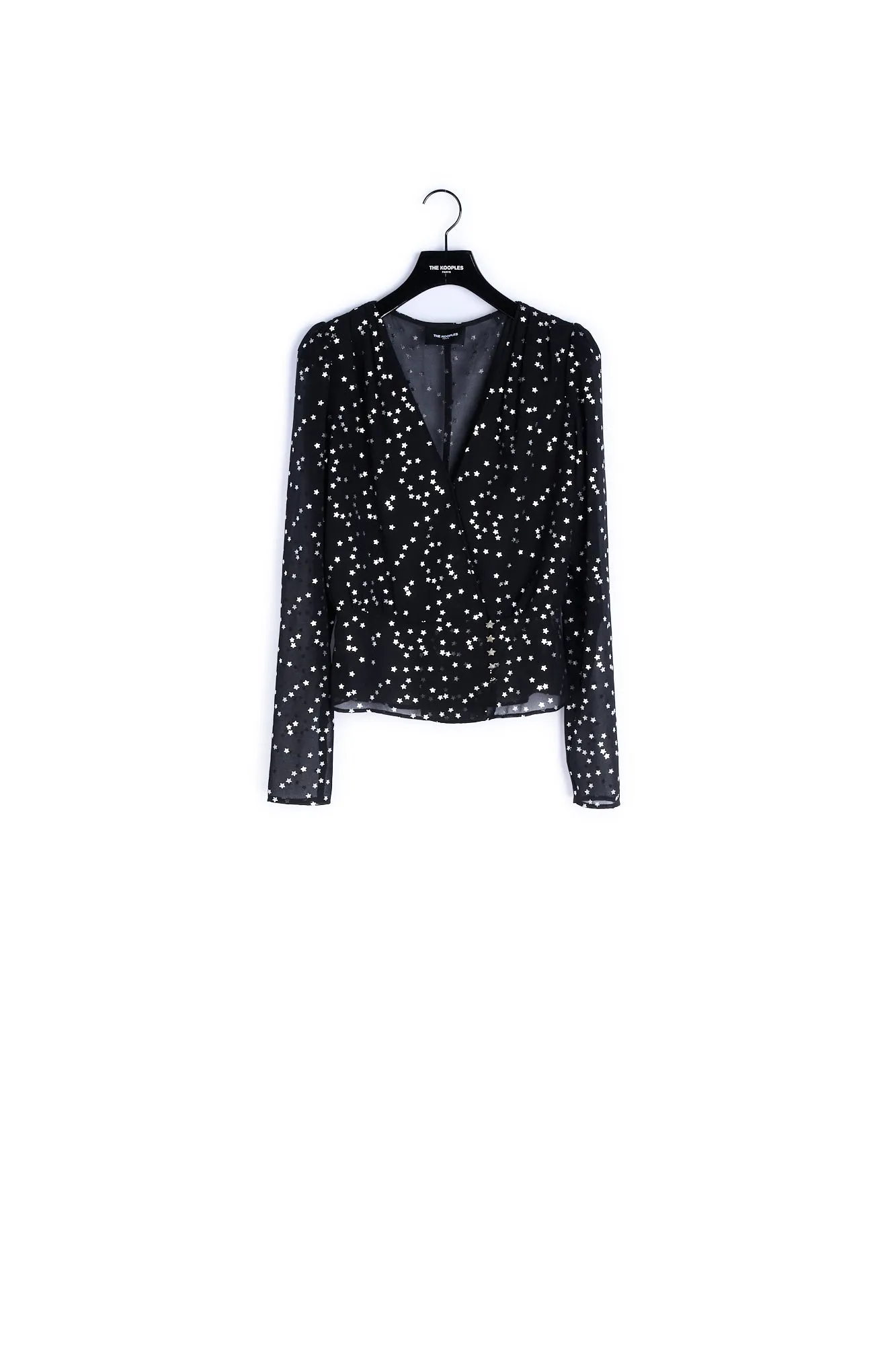 Top polyester noir étoiles cache-cœur