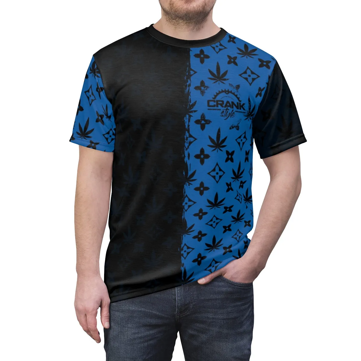 Trendy Blue & Black Cannabis leaf Pattern MTB Jersey